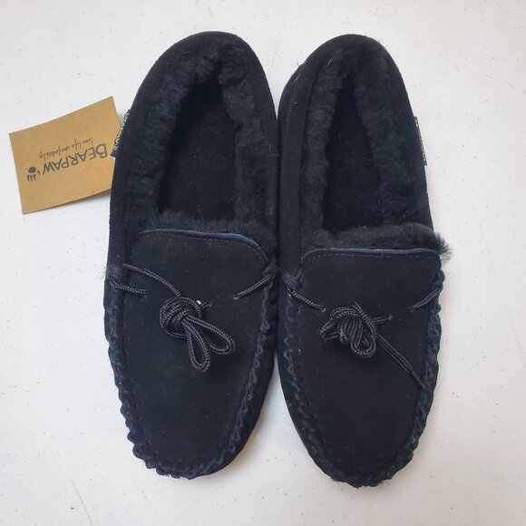 Bearpaw Moc II Men's Slippers Sheepskin Black Size 10 New - Picture 1 of 10